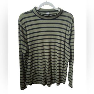 Old Navy Striped Olive and Black Crew Neck Long Sleeve Top Women’s Size XXL